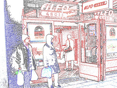 Alfo Gross tall Swedish Lady in long white pants & high-heeled Boots  /   Grande Dame Suédoise en longs pantalons blancs et Bottes à talons hauts - Helsingborg / Suède - 22 Octobre 2008- contours couleurs - colourful outlines.