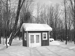 Petit chalet solitaire parmi la neige immaculée /   Small chalet among the immaculate snow - Quebec / CANADA - B & W