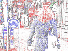 Aladin Swedish blond Lady in hammer heeled boots /  Blonde Suédoise en bottes à talons marteaux - Helsingborg / Suède.  22 Octobre 2008- Contours couleurs ravivées