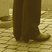 Aladin Swedish blond Lady in hammer heeled boots /  Blonde Suédoise en bottes à talons marteaux - Helsingborg / Suède.  22 Octobre 2008- Sepia