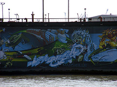 Graffiti on dock. St.Petersburg and Marseille