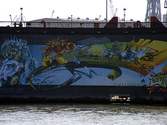 Graffiti on dock. Osaka, St.Petersburg, Marseille and Shanghai