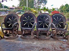 Armchairs made from truck wheels