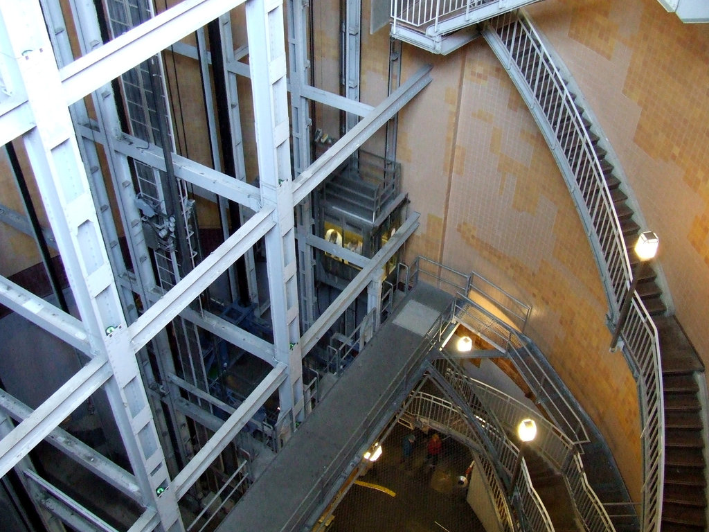 The car lifts and stairs in Old Elbtunnel