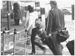 Talons hauts et longs pantalons moulants -  Aéroport de Bruxelles - Noir et blanc / October 19th 2008.