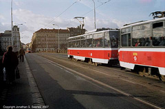 T6A5 And T3 Trams Meet On Palackeho Most, Prague, CZ, 2007