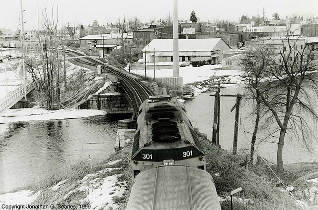 Amtrak #301 With Train #68, "The Adirondack," Arriving At Plattsburgh, NY, USA, 1999