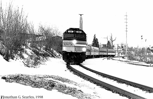 Amtrak Train #69, the "Adirondack" Arriving in Plattsburgh, NY, USA, 1998