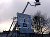 Scoreboard in pokal-design with television-crane