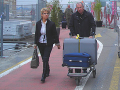 Mature blonde Lady in hammer heeled boots   /  Brussels airport -   October 19th 2008.