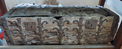 horning church, norfolk,c13 chest cut from a log, with good ironwork