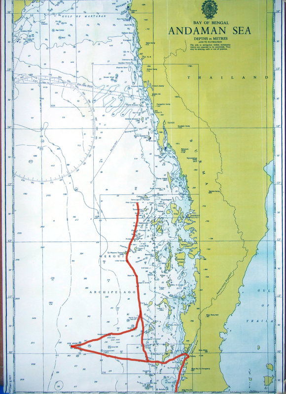 Our tour route marked in the sea map
