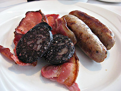 Bangers, black pudding and bacon