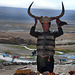 Siri our Tibetan driver shows a carved Yak horn