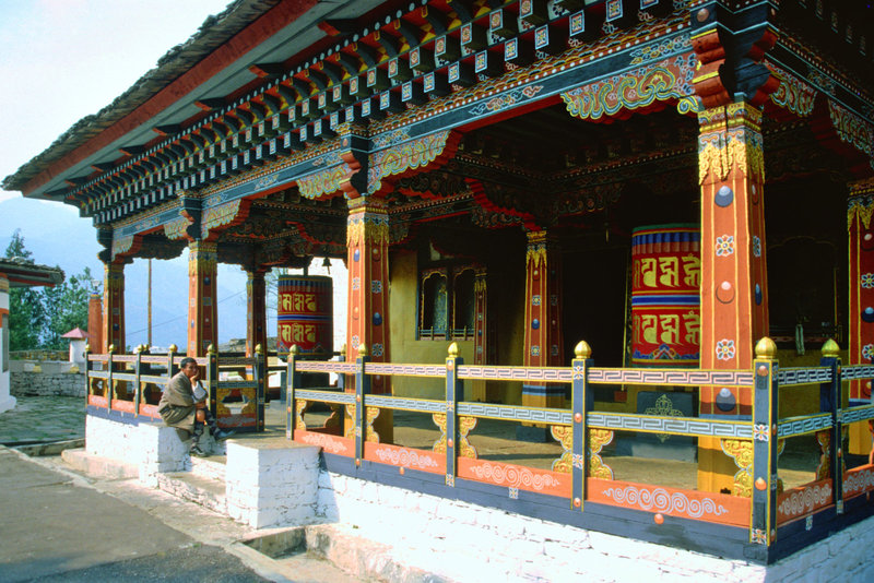 Prayer wheels at the Ta Dzong monastery