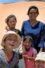 Children welcome us at the Bình Thuận Desert