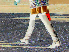Bankomat Lady in mini denim skirt and Dominatrix SS boots style - Ängelholm / Sweden-  October 23th 2008- Effet de négatif  /  Negative effect