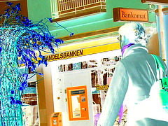 Bankomat Lady in mini denim skirt and Dominatrix SS boots style - Ängelholm / Sweden-  October 23th 2008 Effet de négatif / Negative effect