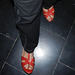 Christine !  Chaussures rouges à talons hauts dernier cri de Cricri !  In her new red wedding heels !  Recadrage