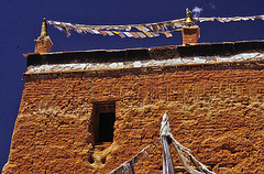 Prayer flags on the Gompas roof tops