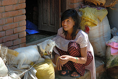 Girl with her goat in Bungmati