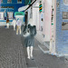 Barber's shop black Swedish Lady in chopper heeled boots -  Helsinborg , Sweden  / Suède  -  22-10-2008  -  Effet négatif avec photofiltre