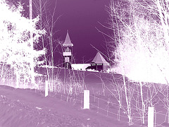 Abbaye St-Benoit-du-lac  / St-Benoit-du-lac  Abbey -  Quebec, CANADA / 6 février 2009 - Effet en négatif violet  /  Negative artwork in purple-  Photofilter.