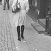 Barber's shop black Swedish Lady in chopper heeled boots -  Helsinborg , Sweden  / Suède  -  22-10-2008-  Photofiltrée en Noir & blanc