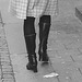 Barber's shop black Swedish Lady in chopper heeled boots -  Helsinborg , Sweden  / Suède  -  22-10-2008 - En noir et blanc  /  B & W with photofilter