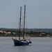 Algarve, sailing ship at the mouth of the small river Boina
