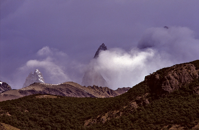 Cerro Torre and Fitz Roy in boiling clouds