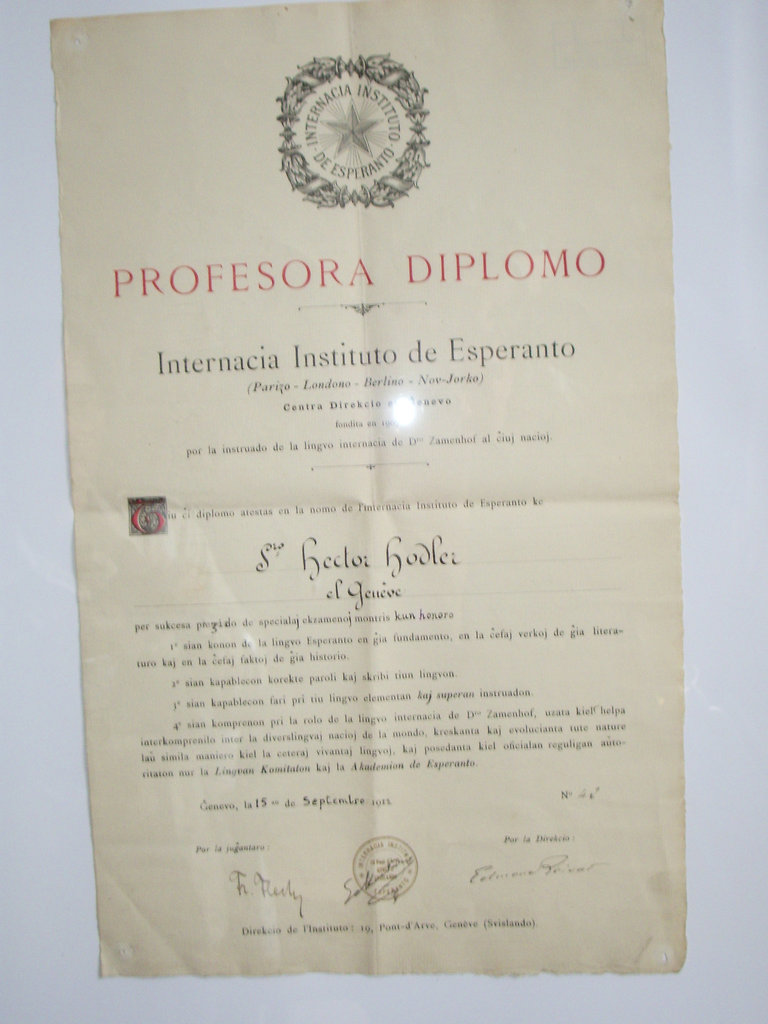 Diplomo de Hector Hodler