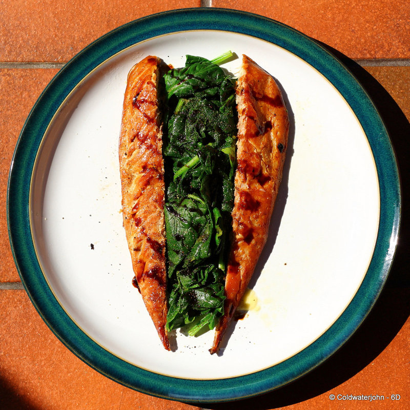 Brain Food: Hot-smoked Mackerel with Blanched Baby Spinach