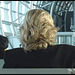 Blonde duo waiting for their flight - Duo de belles blondes - Boots under the seat  /  Bottes sous le siège  -  Brussels airport.
