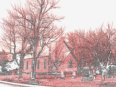 Cimetière et église  / Church and cemetery  -  Ormstown.  Québec, CANADA.  29 mars 2009 - Contours de couleurs / Colourful outlines
