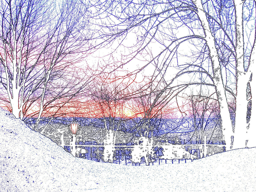 Lever de soleil monastique  / Monastic sunrise-  Création photofiltre - Contours de couleur / Colourful outlines