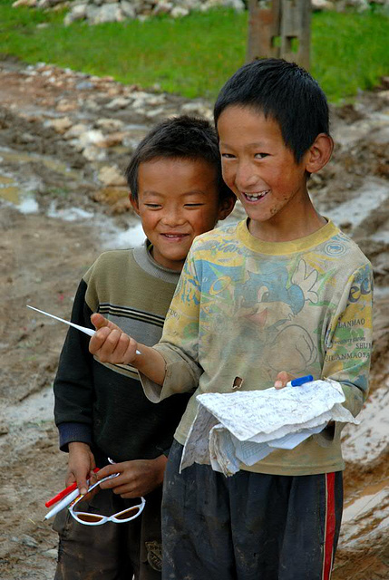 Tibetan boys in the village