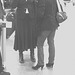 Ultra blond mature and high heeled booted  readhead Lady-   Brussels airport /  19-10-2008 - B & W.