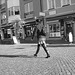 Bankomat Lady in mini denim skirt and Dominatrix SS boots style -  Ängelholm /  Sweden - Suède.  23 Octobre 2008 - B & W