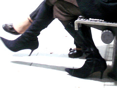 Podoerotic Footwear featuring inseparable sexy Ladies chatting - Gare du Midi- Bruxelles. Novembre 2007.