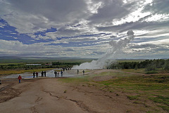 The Geysir erupts just a few seconds