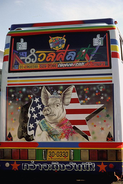 Air brush painting on a bus rear