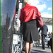 Blonde mature en talons couperets et jupe sexy- Mature blond in chopper slingbacks heels and sexy skirt.