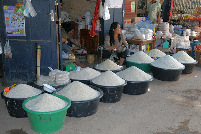 Different sorts of rice sold at the market