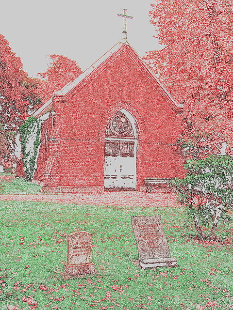 Cimetière de Helsingborg /  Helsingborg cemetery-  Suède / Sweden- Chapel / Chapelle-  Contours en couleur.