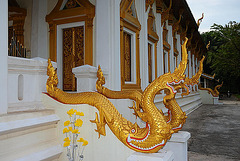 Naga snakes at Wat That Foun