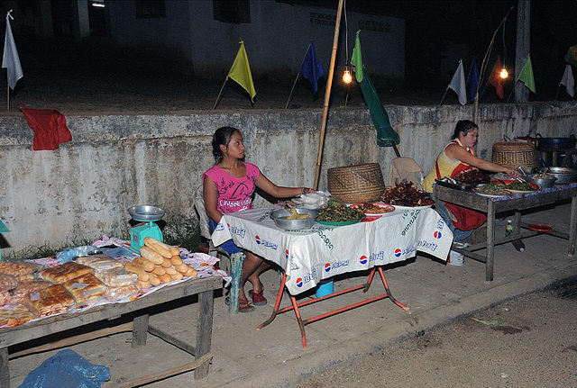 Evening market beside the main road