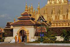 Monks enter the Golden Pagoda complex