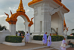Nuns pass the door to the Golden Stupa