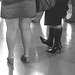Hot chubbies with sexy footwears - Sexy duo de charmantes dodues bien chaussées - PET Montreal airport.- Photofiltre- Noir & blanc.